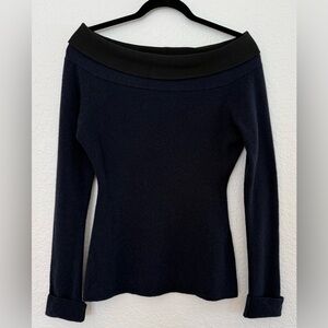 Victoria Beckham Navy and Black Wool Bateau Neckline Sweater Size M